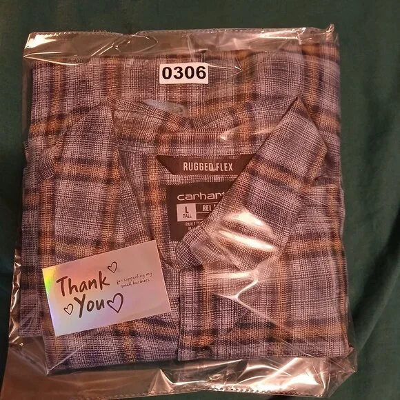 Carhartt Men's Relax Fit Large Tall Gray Plaid Shirt (0306A4) - Picture 8 of 8